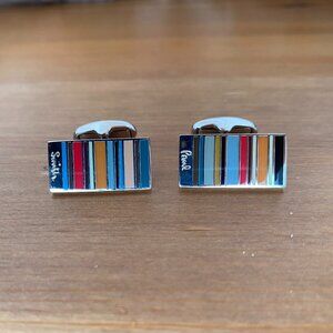 Paul Smith Multicolour Stripe Cufflinks โ Silver-Tone โ Rectangular